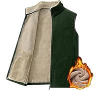 IFFANY Gilet en laine d'agneau pour hommes, gilet debout doublé polaire, veste coupe-vent chaude sans manches à fermeture éclair complète, automne et hiver