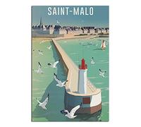 IFHSIGoe Plaque en métal Saint Malo Mouette - Décoration murale vintage - Décoration murale pour maison, cuisine, bar, terrasse, grotte - 30 x 43 cm