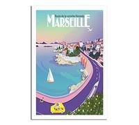 IFHSIGoe Plaque en métal tourisme rétro Marseille Côte de Marseille France Route de Marseille Décoration murale Décoration murale Maison Cuisine Bar Patio Cave Décoration amusante 20 x 30 cm