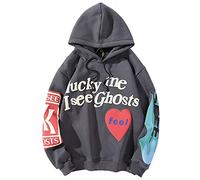 IFIKK Sweats à Capuche Homme Sweatshirts Femme Hip Hop Sweatshirt Hoodies Lucky me I See Ghosts Sweat a Capuche Pull de Manches Longues Poche Kangourou Hiver Automne (Imprimé Devant Gris, XL)
