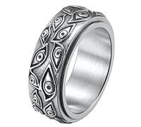 IFUAQZ Bague œil de Dieu pour homme en acier inoxydable noir et argent Taille 5 à 14, Métal, Aucune pierre précieuse