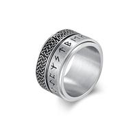 IFUAQZ Bague tournante en acier inoxydable pour homme 14 mm avec rune nordique viking et nœud celtique, Métal, Aucune pierre précieuse