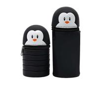 IFUDE Trousse à crayons télescopique en silicone souple - Motif pingouin - Pour filles et garçons, Noir , Kawaii