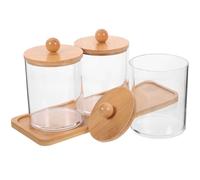 ifundom 1 Ensemble Boîte de Rangement Transparente avec Couvercle Bambou pour Coton tiges Coton à Démaquiller et Tampons Organisateur Salle de Bain Élégant et Pratique avec Plateau