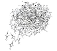 ifundom 100 Breloques Étoiles Mini Creuses à Quatre Branches en Métal Argenté Pendentifs Étoiles Création de Bijoux DIY Bracelets à Breloques Colliers et Boucles D’Oreilles