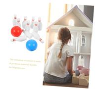 ifundom 2 Ensembles Miniature Bowling Set Résine pour Décoration de Maison Miniature avec Boules Rouges Boules et Quilles Accessoires pour Maison de Poupée et Décor de Bureau