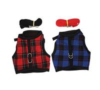 ifundom 2 Ensembles Vêtements pour Lapin avec Laisse Harnais à Motif Quadrillé Rouge et Bleu Confortable et Traction Adapté Petits Animaux comme Cochons Dinde
