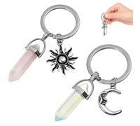 ifundom 2 Pcs Amis Cristal Pierre Porte-Clés Lune Et Soleil Charmes Porte-Clés Guérison Cristal Porte-Clés Porte-Clés Couples Sours Bijoux Porte-Clés