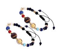 ifundom 2 pièces Bracelet Univers Pierre Naturelle pour Femmes Bangle Solaire Système Planètes Tissé Main Bijou Astrologique Détente pour Soirées et Voyages