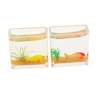 ifundom 2 Pièces Miniature Aquarium Fish Bowls Resin Mini Dollhouse Square Goldfish Tanks Realistic Miniature Fish Tank Ornaments for Dollhouse Decor and Desktop Display