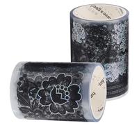ifundom 2 Rouleaux de Ruban Adhésif Décoratif en Pet Motif Dentelle Argentée, Adhésif Portable pour Décoration de Journaux et Projets DIY Créatifs
