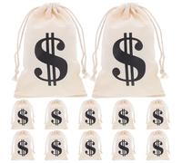 ifundom 24 Pièces Beige Cotton Drawstring Money Bags With Sign For Pirate And Cowboy Theme Party Favor Birthday Storage Pouches Easy-use Sack