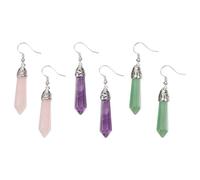 ifundom 3 Paires de Boucles d'Oreilles Pendantes en Cristal Naturel Hexagonal Pendentif Violet Améthyste Rose Quartz et Aventurine Verte Bijoux Créatifs pour Femmes Accessoires