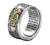 ifundom Bague Ajustable en Alliage pour Homme Anneau Ouvert Gravé de Six Caractères Bague Créative Feng Shui pour Attirer Richesse et Chance Bijou Rétro Argenté pour Usage Quotidien