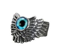 ifundom Bague Œil Maléfique Bleu Ouverte Réglable, Anneau Géométrique Enveloppant en Métal Argenté, Bijou Protecteur pour Femmes, Accessoire Mode pour Soirées et Occasions Spéciales
