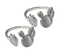 ifundom Bague Lapin en Pierre de Lune Open Ring Ajustable, Bijoux Femme Créatifs pour Filles, Accessoires Mode Légers Usage Quotidien, Lot de 2 Anneaux Taille Unique