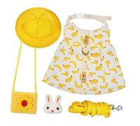 ifundom Banana Print Small Pet Clothes Set with Adjustable Harness Vest and Elastic Leash Rabbit Brooch for Hamsters Rabbits Ferrets and More