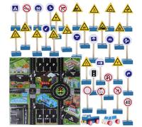 ifundom Blocs de Panneaux de Signalisation Routière Éducatifs pour Garçon et Filles, 33 Pièces 2 Petites Voitures et 1 Carte, Bois Coloré, Double Face, Jeu D’Apprentissage Maternelle