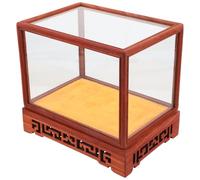 ifundom Boîte D’Exposition en Verre Transparent Socle en Bois Massif Rouge, Vitrine Anti-poussière 12x12x17 Cm, Présentoir Multifonction pour Objets de Collection et Modèles Décoratifs