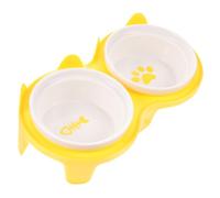 ifundom Bol Élevé pour Chat Céramique Jaune Double Antidérapante pour Nourriture et Eau Conception Ergonomique pour Prévenir Renversements et Protéger Cou de Votre Animal