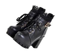 ifundom Bottines Courtes pour Femmes à Talons Épais et Hauts Taille 41 Couleur Noire en PU Respirant Léger Chaussures Automne-Hiver Confortables et Élégantes pour Usage Quotidien