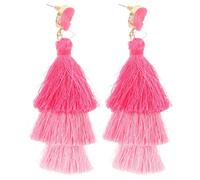 ifundom Boucles D’Oreilles Bohèmes Pendantes à Pompons Superposés Légères et Artisanales Couleur Rose Dégradé Style Trois Couches Bijoux D’Été pour Femmes Fêtes et Mariages