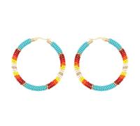 ifundom Boucles D’Oreilles Créoles Perlées Bohèmes Ouvertes Cercle Rond Petit Format Alliage Léger et Verre Style Ethnique pour Femme Accessoires Mode Bohème 1 Paire