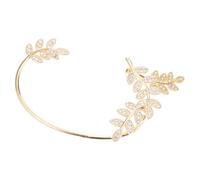 ifundom Boucles D’oreilles Grimpantes Feuille en Cristal Doré Métal Léger Femme Soirée Mariage Manchette Oreille Unique Droite