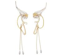 ifundom Boucles D’Oreilles Manchette Féeriques à Clip sans Piercing Pompon Long Doré Style Elfe Enveloppant pour Cosplay Soirées à Thème et Accessoires Costume Femme