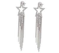 ifundom Boucles D’Oreilles Pendantes Étoiles Argentées Pompons Longs Cristaux Brillants Clous D’Oreilles en Acier Inoxydable Bijoux Décoratifs pour Femmes Fête et Usage Quotidien