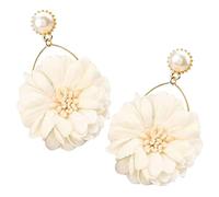 ifundom Boucles D’Oreilles Pendantes Fleuries en Tissu Grandes Fleurs ChrysanthèMes Perles Légères et Originales Bijoux Féminins pour Fêtes et Usage Quotidien