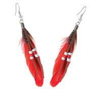 ifundom Boucles D’oreilles Pendantes Plume Vintage Rouge en Alliage Léger Bohème Femme Soirée et Usage Quotidien
