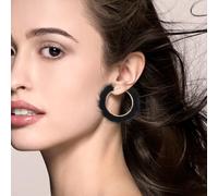 ifundom Boucles d'Oreilles Pendantes en Peluche de Noir Grandes Créoles Rondes Élégantes pour Femme Bijoux d'Oreilles pour Soirées Travail et Usage Quotidien