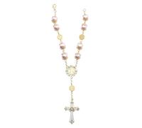 ifundom Bracelet Catholique en Perles de Verre Rose Croix, Bijou Chapelet Religieux pour Femmes, Accessoire Spirituel Élégant pour Tenue Quotidienne et Occasions Spéciales