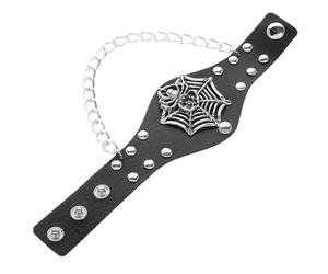 ifundom Bracelet Punk Ajustable en PU Effet Toile D’Araignée Crâne Manchette Large Noire Bijou Rock Halloween pour Homme Accessoire Gothique et Style Punk