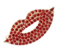 ifundom Broche Lèvres Rouges Incrustée de Cristaux en Alliage Épingle de Poitrine Créative pour Soirée à Thème Accessoire Mode Chic pour Tailleur et Vêtements Féminins
