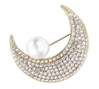 ifundom Broche Lune en Cristal Scintillant Broche Demi-lune Motif Lune Orné de Strass Pin’s Métal Doré Femme Accessoires Vêtements Chemise Fixation Antipincement