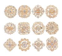 ifundom Broche Mariage en Alliage Doré Cristal Clair, Décoration Brillante pour Accessoires Bouquet et Ceintures de Mariée, Lot de 12 Pièces