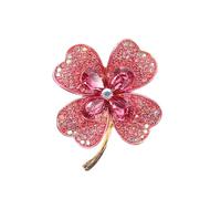 ifundom Broche Trèfle à Quatre Feuilles en Strass Rose pour Femme, Épingle Anti-dévoilement, Accessoire Bijoux Élégant, Présent Saint-valentin, Tenue Quotidienne et Soirée, Taille Unique