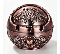 ifundom Cendrier Cigare Portable en Cuivre Rond avec Couvercle, Design Unique, pour Balcon et Salon, Cendrier Extérieur Élégant et Pratique
