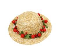 ifundom Chapeau en Paille Tressée pour Chien Taille S, Style Hawaïen Fleur Rouge en Paille, Accessoire Photo Créatif pour Animaux de Compagnie, pour Fêtes, Déguisements et Séances Photo