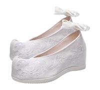 ifundom Chaussures de Mariage Plates Brodées en Coton à Talon Plat Blanc Taille 37 pour Mariée Chaussures de Danse Ethniques Hanfu Légères et Antidérapantes pour Cérémonie et Fêtes