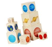ifundom Coffret Jouets Éducatifs Planètes en Bois pour Tout-Petits 1-2 Ans, Jeu D’empilage et Reconnaissance des Formes et Couleurs, 8 Planètes, D’éveil Cognitif Interactif pour Bébé