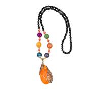 ifundom Collier Bohème Long Pendentif Ovale en Agate Chaîne Colorée en Métal Ajouré Bijou de Cou Ethnique pour Femme Accessoire Décoratif pour Vêtements Style Rétro et Folk Présent