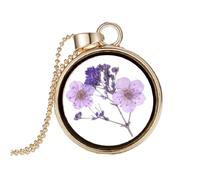 ifundom Collier Créatif pour Femme Fleurs Séchées Pendentif en Verre Transparent Chaîne Clavicule Violette Bijou Délicat et Romantique Présent pour Fête et Soirée