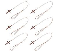 ifundom Collier Croix en Bois Lot de 6, Pendentif Croix en Bois Naturel Unisexe, Bijou Chrétien Léger pour Voiture et Prière, Présent Religieux Noël et Baptême, Collier D’église