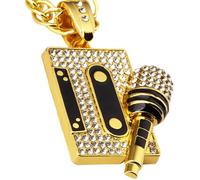 ifundom Collier Microphone Pendentif Cassette Hip-hop Métal Doré Unisexe Bijou de Cou Streetwear pour Fête et Quotidien Style Rap 45 Cm