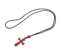 ifundom Collier Pendentif Croix en Bois de Sang Naturel, Collier de Prière Chrétienne Unisexe, Bijou Religieux Artisanal Marron pour Cérémonies et Présent Symbolique