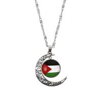 ifundom Collier Pendentif Drapeau Palestine en Alliage Argenté Ajouré avec Breloque Lune Creuse Chaîne de Cou Fantaisie pour Hommes et Femmes Présent Style Quotidien ou Fête