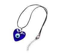 ifundom Collier Pendentif Œil Maléfique Bleu en Verre Cordon Cireux, Cœur Protecteur, Bijoux pour Femmes, Adolescentes et Garçon et Filles, Accessoire Turc le Mauvais Œil, Présent